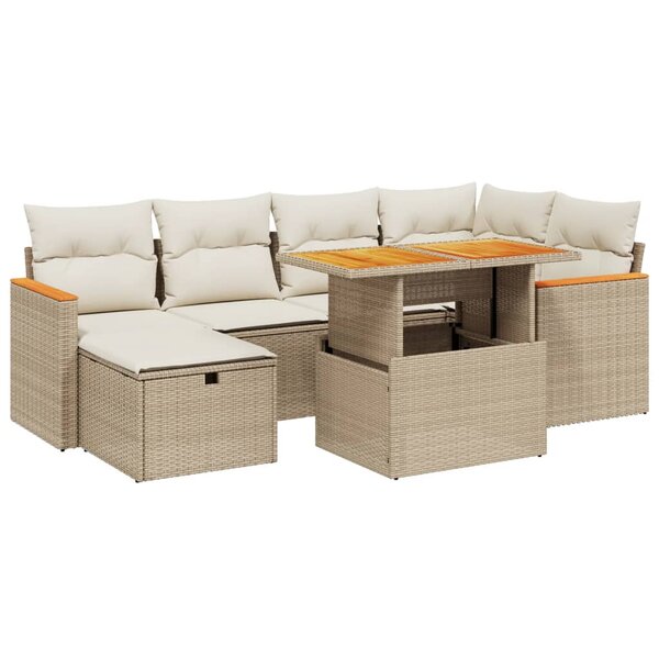 vidaXL Salon de jardin avec coussins 7 Pièces beige résine tressée
