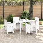 vidaXL Ensemble de salle à manger de jardin de 5 pièces avec coussins en Blanc Poly Rattan