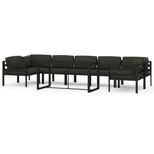 vidaXL Salon de jardin 8 Pièces avec coussins Aluminium Anthracite