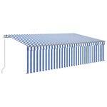 vidaXL Auvent rétractable manuel avec store 5x3 m Bleu et blanc