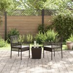 Set de Bistro de Jardin 3 Pièces avec Coussins en Poly Rattan Marron