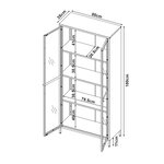 Armoire étagère meuble de rangement 180 x 80 x 35 cm vitrée acier verre noir 03_0008936