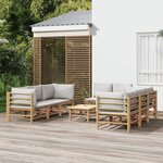 vidaXL Salon de jardin 9 Pièces avec coussins gris clair bambou