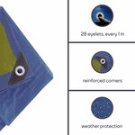 Perel Bâche  résistant  28 œillets  angles renforcés  rectangulaire  bleu/vert  110 g/m²  6 x 8 m