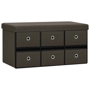 Banc banquette de rangement pliable 76 x 38 x 38 cm faux lin marron foncé 02_0010960