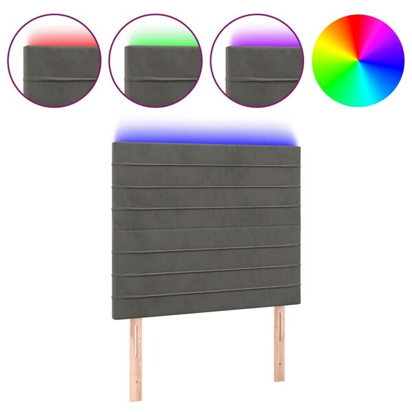 vidaXL Tête de lit à LED Gris foncé 90x5x118/128 cm Velours