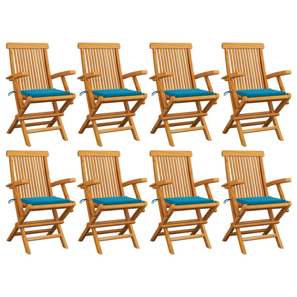 vidaXL Chaises de jardin avec coussins bleu lot de 8 Bois teck massif