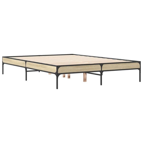 vidaXL Cadre de lit chêne sonoma 140x190 cm bois d'ingénierie et métal