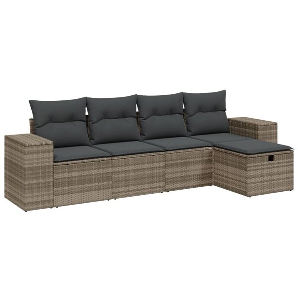 vidaXL Salon de jardin 5 Pièces avec coussins gris clair résine tressée