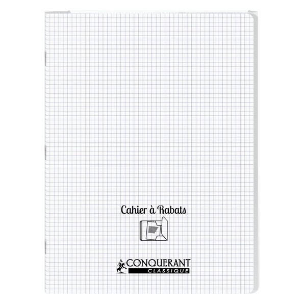 Cahier à rabat agrafé 24x32cm 96P 90G petits carreaux polypro incolore CONQUÉRANT