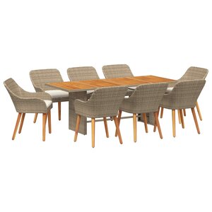 vidaXL Ensemble de salle à manger pour jardin 9 Pièces Beige polyrotin