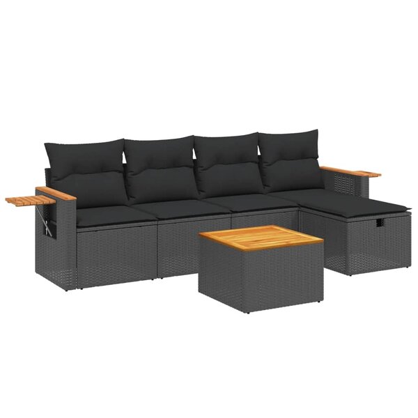 vidaXL Salon de jardin 6 Pièces avec coussins noir résine tressée
