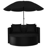 vidaXL Lit de jardin avec parasol Résine tressée Noir