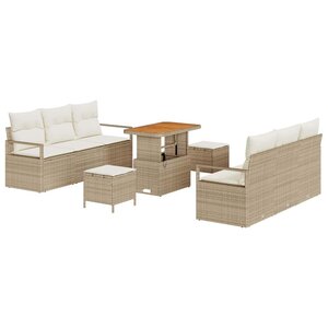 vidaXL Ensemble de canapé de jardin avec coussin 9 Pièces Beige polyrotin