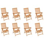 vidaXL Chaises inclinables de jardin et coussins lot de 8 Teck solide