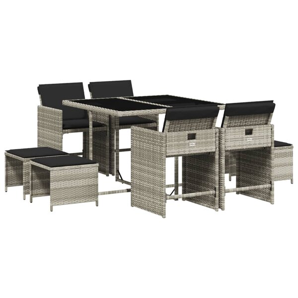 vidaXL Ensemble à manger de jardin et coussins 9 Pièces gris clair rotin