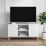 vidaXL Meuble TV 102 x 34 5 x 50 cm Blanc brillant Bois d'ingénierie