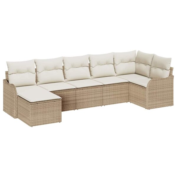 vidaXL Ensemble de canapé de jardin 7 Pièces Beige Poly rotin