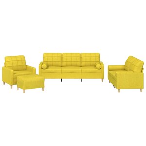 vidaXL Ensemble de canapés 4 Pièces avec coussins jaune clair tissu