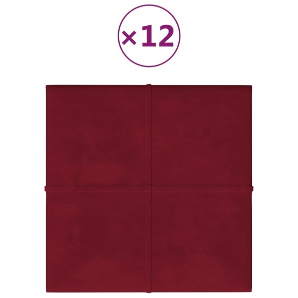 vidaXL Panneaux muraux 12 Pièces Rouge bordeaux 30x30 cm Velours 1 08 m²