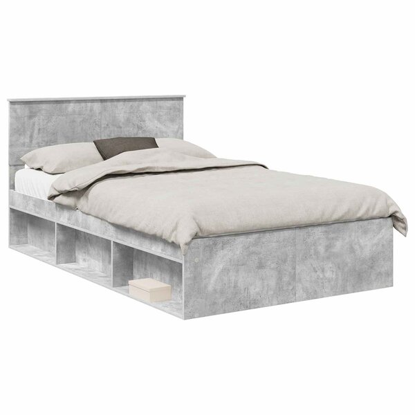 vidaXL Cadre de lit Gris Béton 135 x 190 cm Bois d'ingénierie
