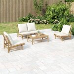 vidaXL Salon de jardin 4 Pièces avec coussins blanc crème bambou