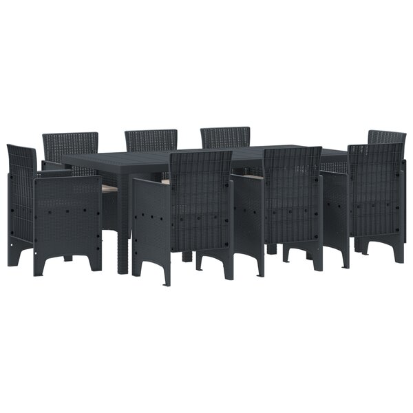 vidaXL Ensemble de salle à manger de jardin 9 pièces avec coussins anthracite en poly rattan
