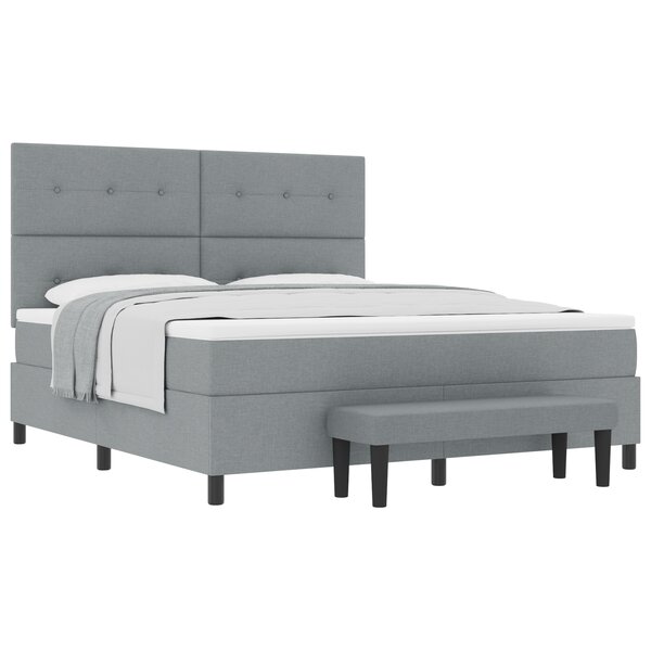 vidaXL Lit avec Sommier et Banc Gris Clair 180x200 cm Tissu