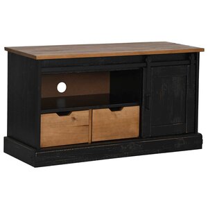 vidaXL Meuble TV HALDEN porte coulissante noir 110x40x60cm bois massif
