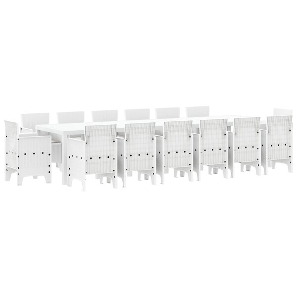 Ensemble de Salle à Manger de Jardin de 15 Pièces avec Coussins en Rotin Poly Blanc
