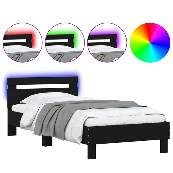 vidaXL Cadre de lit sans matelas avec lumières LED noir 100x200 cm