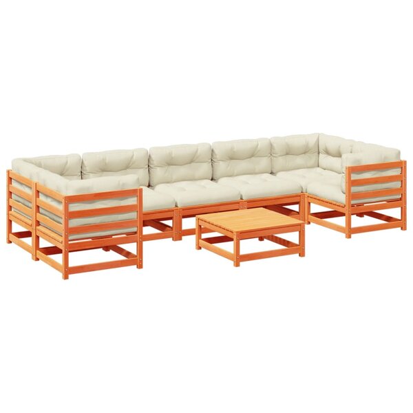 vidaXL Salon de jardin 8 Pièces avec coussins marron cire bois pin massif