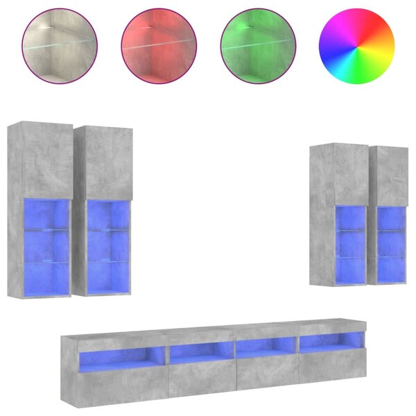 vidaXL Ensemble de meubles TV muraux 7Pièces et lumières LED gris béton
