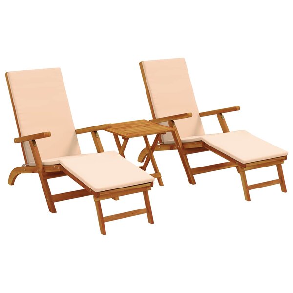 vidaXL Chaise longue inclinable et pliable 3 pc Bois d'Acacia Massif
