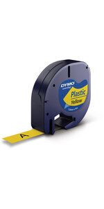 DYMO LetraTag rubans Plastique 12mm x 4m Noir/Jaune (compatible avec DYMO LetraTag LT100H)