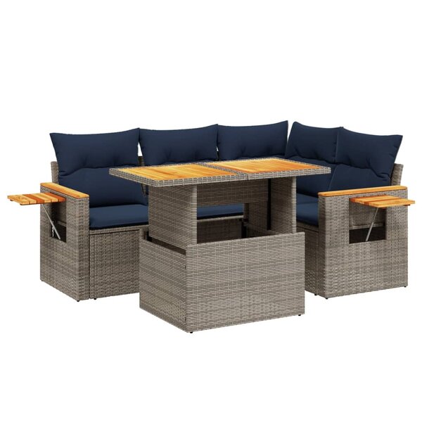 vidaXL Salon de jardin 5 Pièces avec coussins gris résine tressée