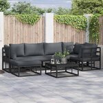 Ensemble de canapé de jardin avec coussin 6 Pièces Noir Aluminium