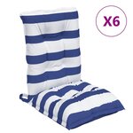 vidaXL Coussins de chaise à dossier bas lot de 6 rayures bleu/blanc