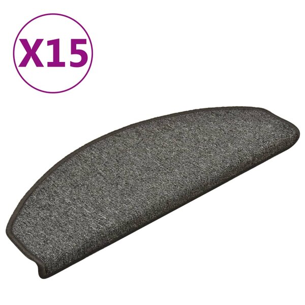 vidaXL Tapis d'escalier 15 pièces 65 x 24 x 4 cm Gris foncé Demi-rond Grand