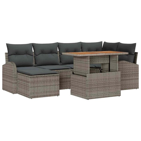 vidaXL Ensemble de canapé de jardin 7 Pièces Gris Poly rotin