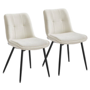Lot de 2 chaises salle à manger chaise de cuisine rembourrée chenille jusqu’à 120 kg double coussin pieds en métal moderne pour salle à manger cuisine gris tourterelle blanc 12_0006213