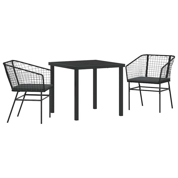 vidaXL Ensemble de salle à manger pour jardin 3 Pièces Noir polyrotin