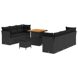 vidaXL Ensemble de canapé de jardin avec coussin 10 Pièces Noir