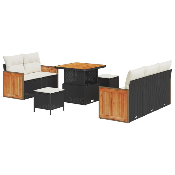 vidaXL Ensemble de Canapé de Jardin de 8 Pièces avec Coussins Noir Poly Rattan Acacia
