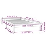 vidaXL Cadre de lit à LED gris 90x200 cm bois massif