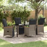 vidaXL Set de salle à manger de jardin 5 pièces avec coussins Gris Poly Rattan