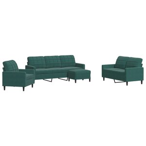 vidaXL Ensemble de canapés 4 Pièces avec coussins Vert foncé Velours