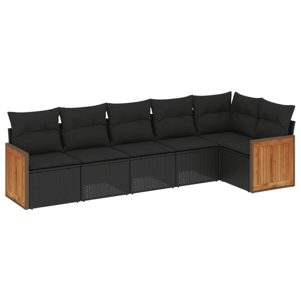 vidaXL Salon de jardin 6 Pièces avec coussins noir résine tressée