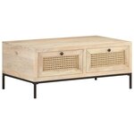 vidaXL Table basse 90x50x37 cm Bois de manguier et canne naturelle