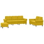 vidaXL Ensemble de canapés 3 Pièces avec coussins Jaune Velours
